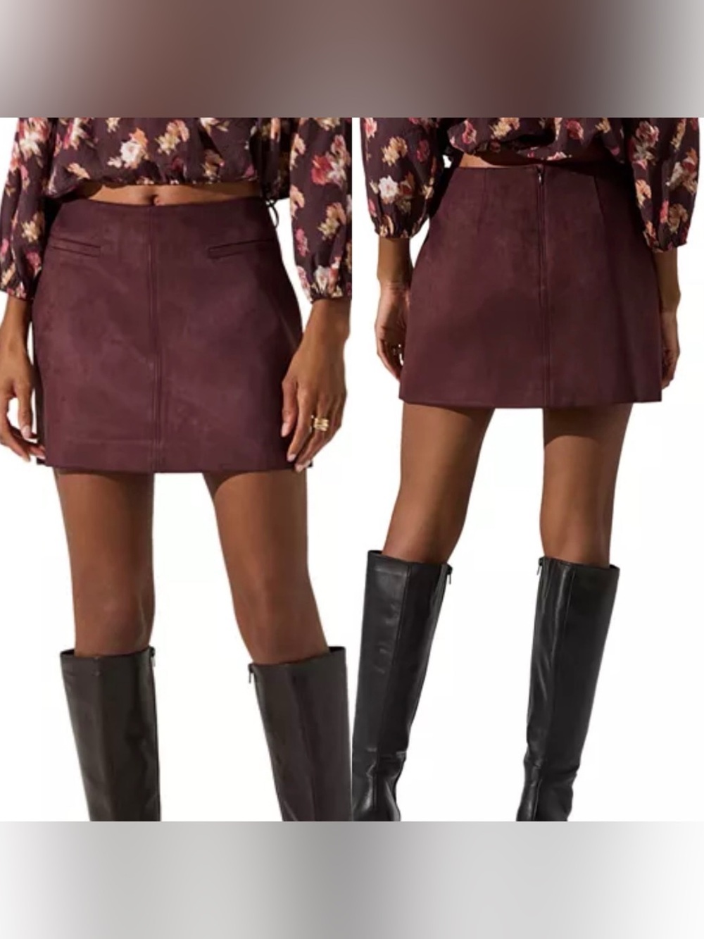 ASTR The Label Laudine Plum Faux Suede Mini Skirt Size L NWT